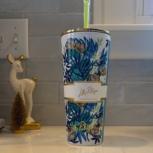 Lilly Pulitzer Tropical Blue and Gold Tumbler